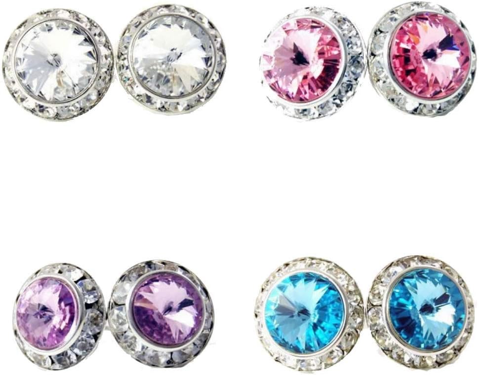 4 Pairs 15mm Rhinestone Round Shaped Acrylic Stone Crystal Ear Studs for Dance Competitions