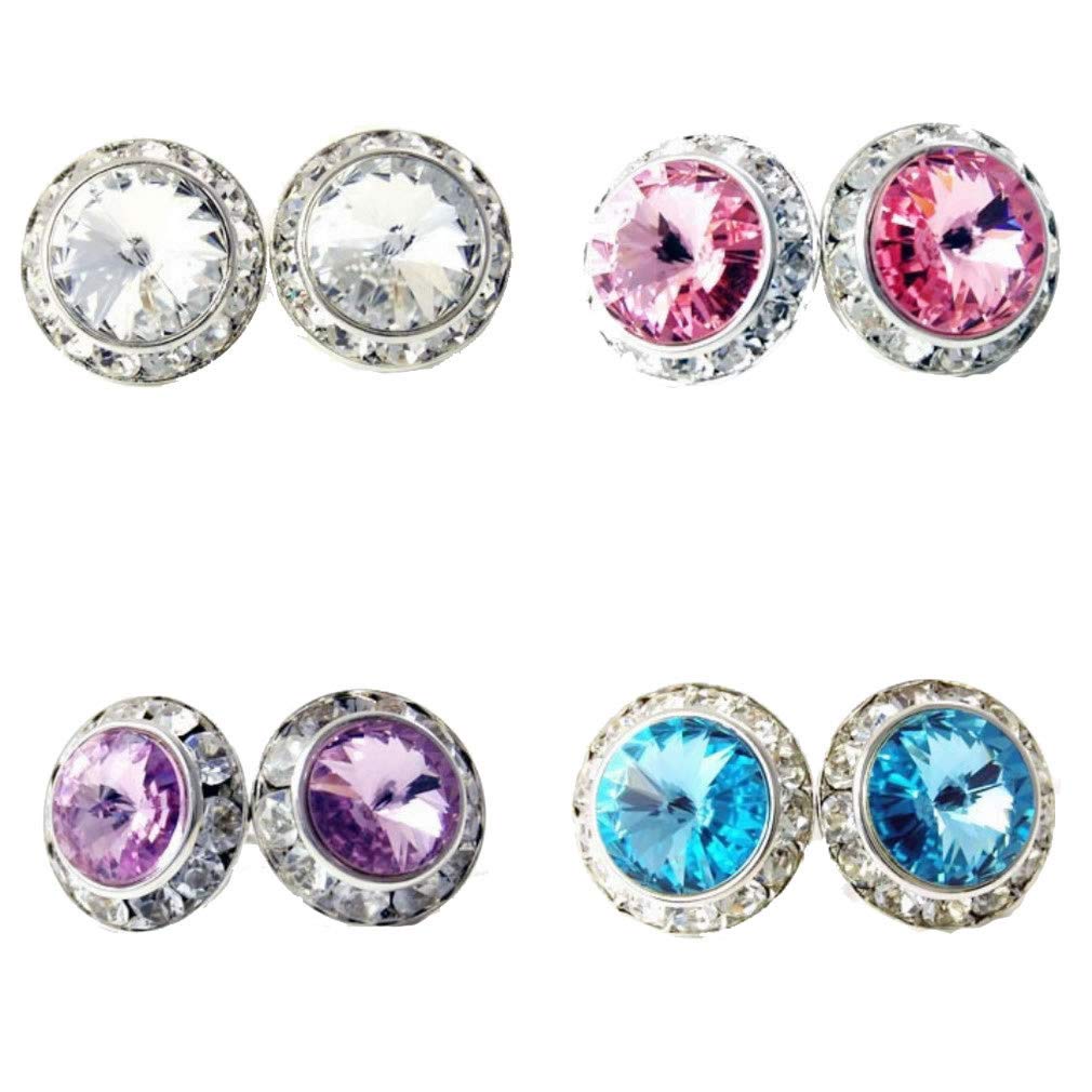 4 Pairs 15mm Rhinestone Round Shaped Acrylic Stone Crystal Ear Studs for Dance Competitions