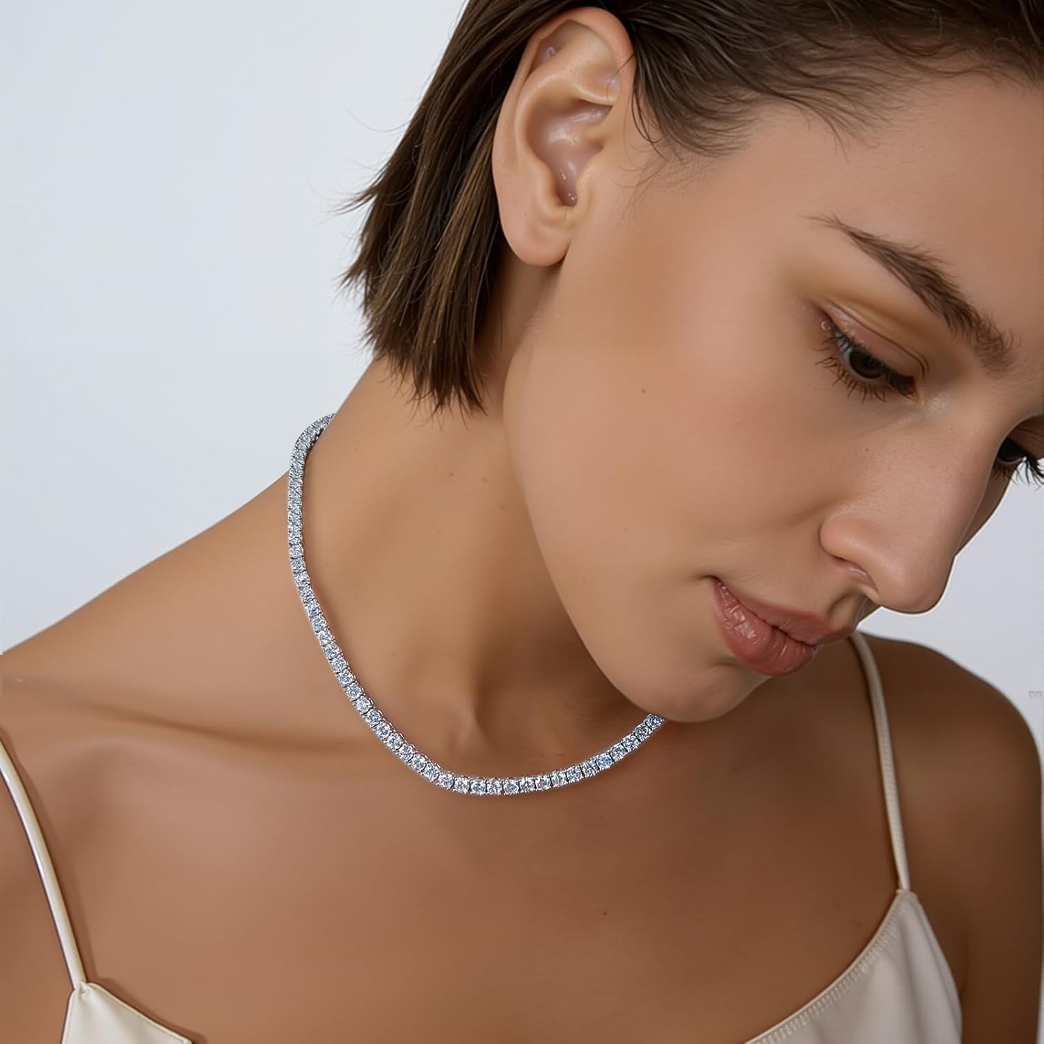 Gemsme 4.0mm CZ Tennis Necklace, 18K White/Yellow Gold Plated 4.0mm Round Cubic Zirconia Classic Tennis Necklace 16-24 Inches