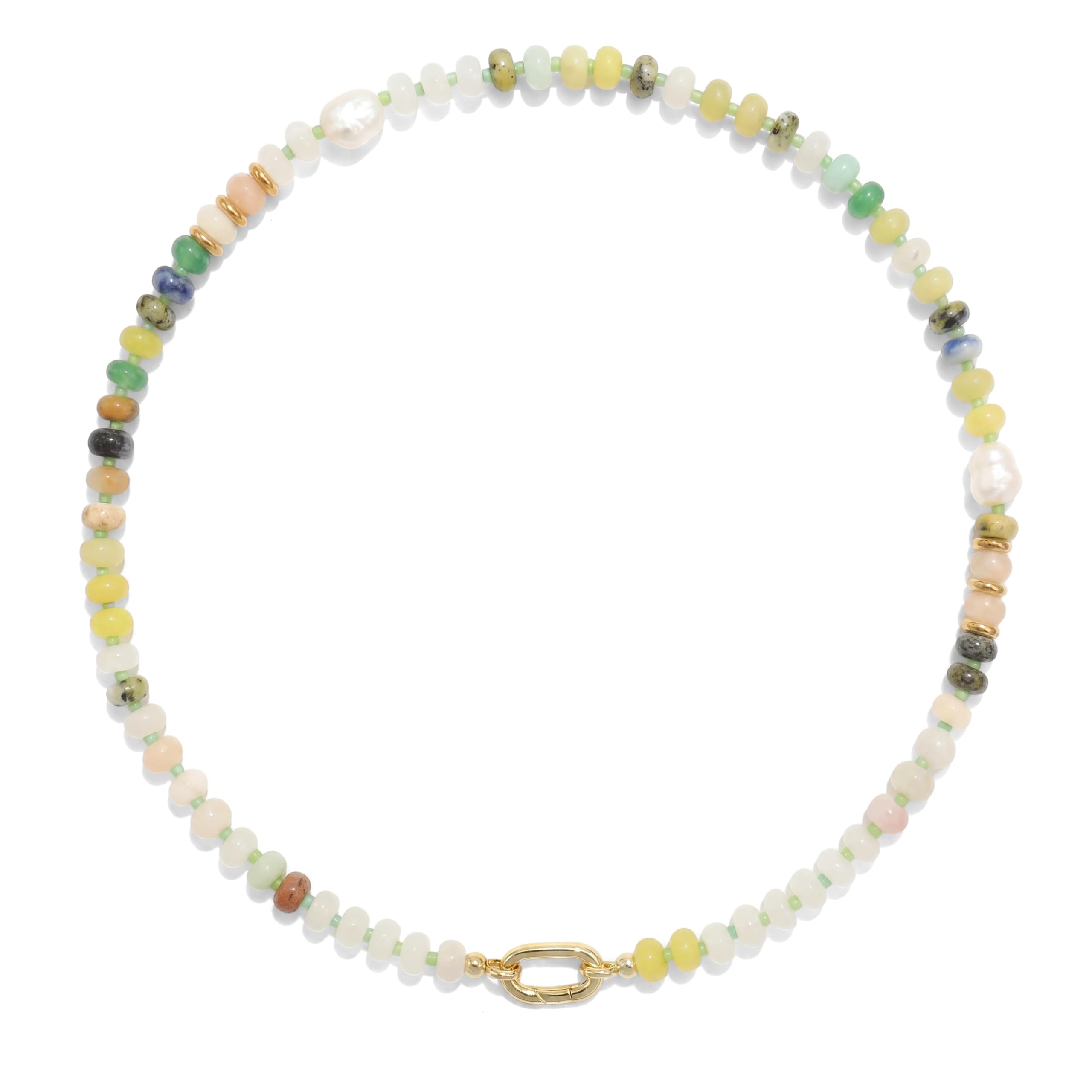 CONRAN KREMIX Colorful Stone Beaded Necklace for Women,Natural Gemstone Bead Choker Necklaces Boho Summer Beach Layering Necklace Jewelry Gift for Women