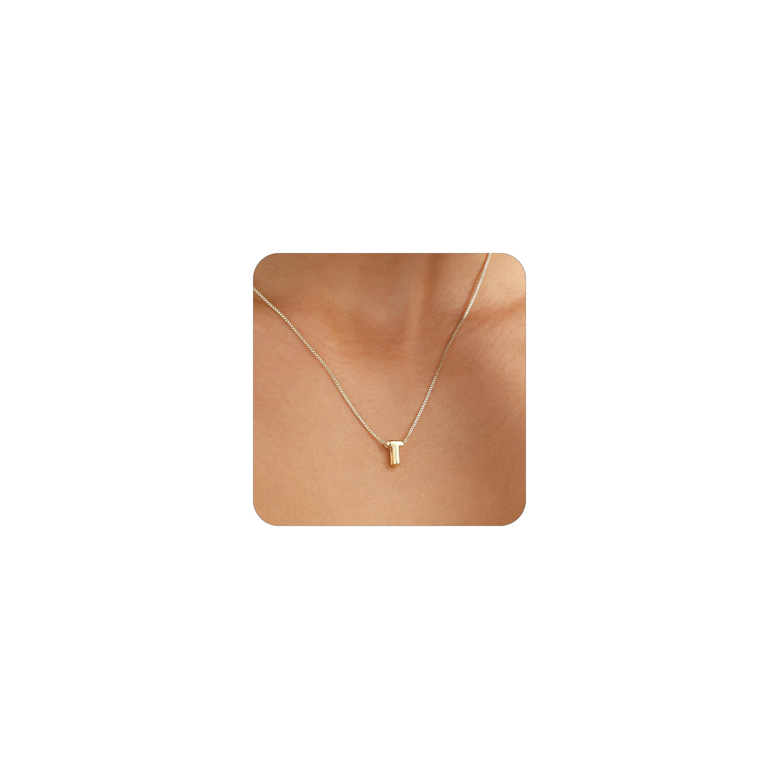 14K Gold Plated Bubble Letter Necklace, Tarnish Free and Waterproof Dainty Initial Necklace for Women, Trendy Personalized Gold Jewelry Gift for Her
