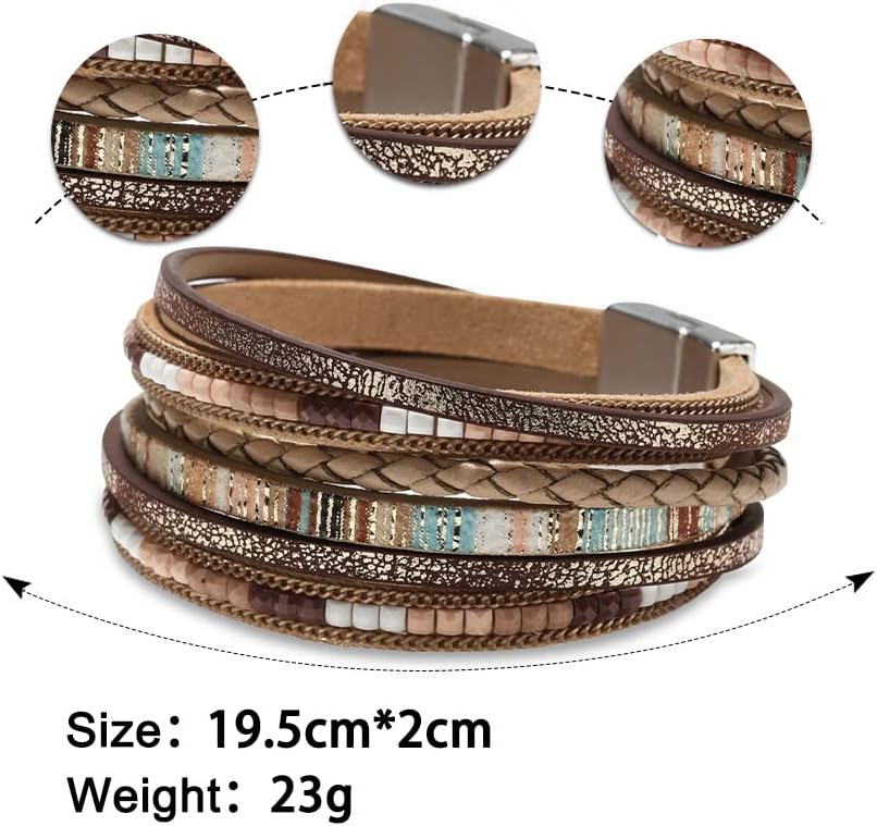Fesciory Leather Wrap Bracelets for Women, Boho Western Layered Jewelry | Layered leather cuff bracelets, Easy on and off, Boho western style, Daily wear, Gift for women