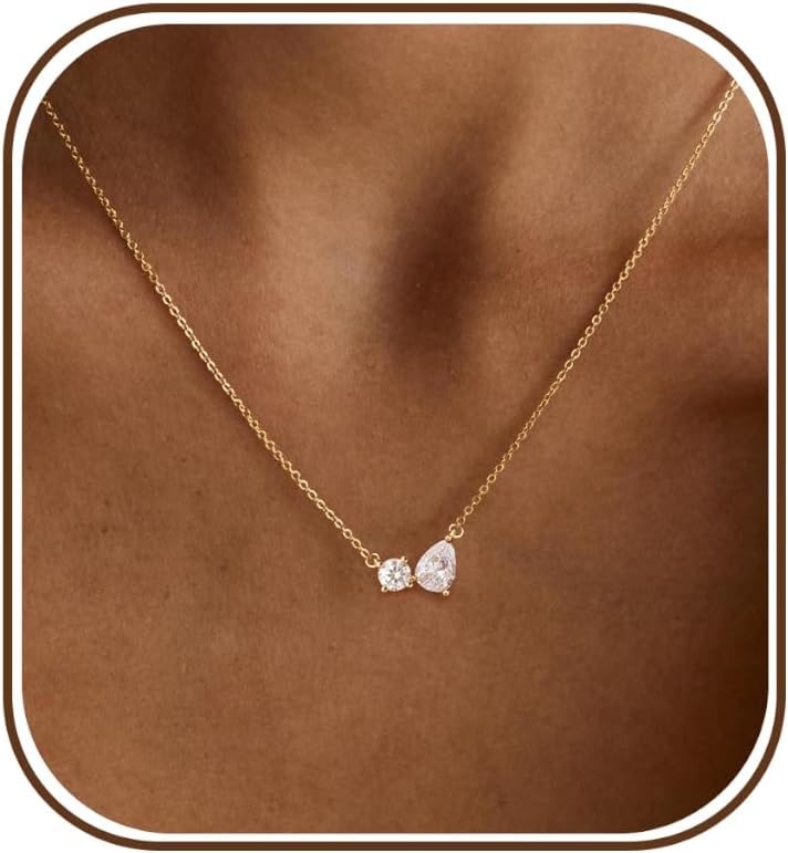Gold Necklace For Women,Dainty Rhinestone Choker Necklace 14K Gold Plated Cubic Zirconia Pendant Necklaces Trendy Waterproof Statement Necklaces Fashion Womens Homecoming Jewelry