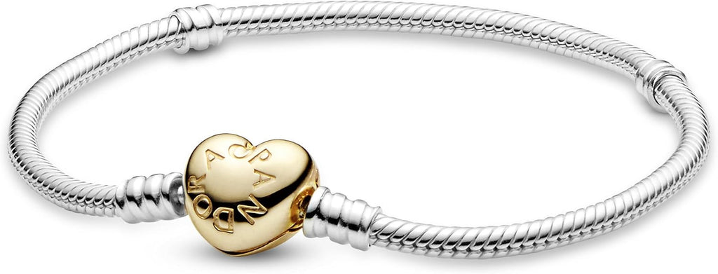 PANDORA Heart Clasp Snake Chain Bracelet - Heart Clasp - Romantic Jewelry for Her with Gift Box - Compatible Moments Charms