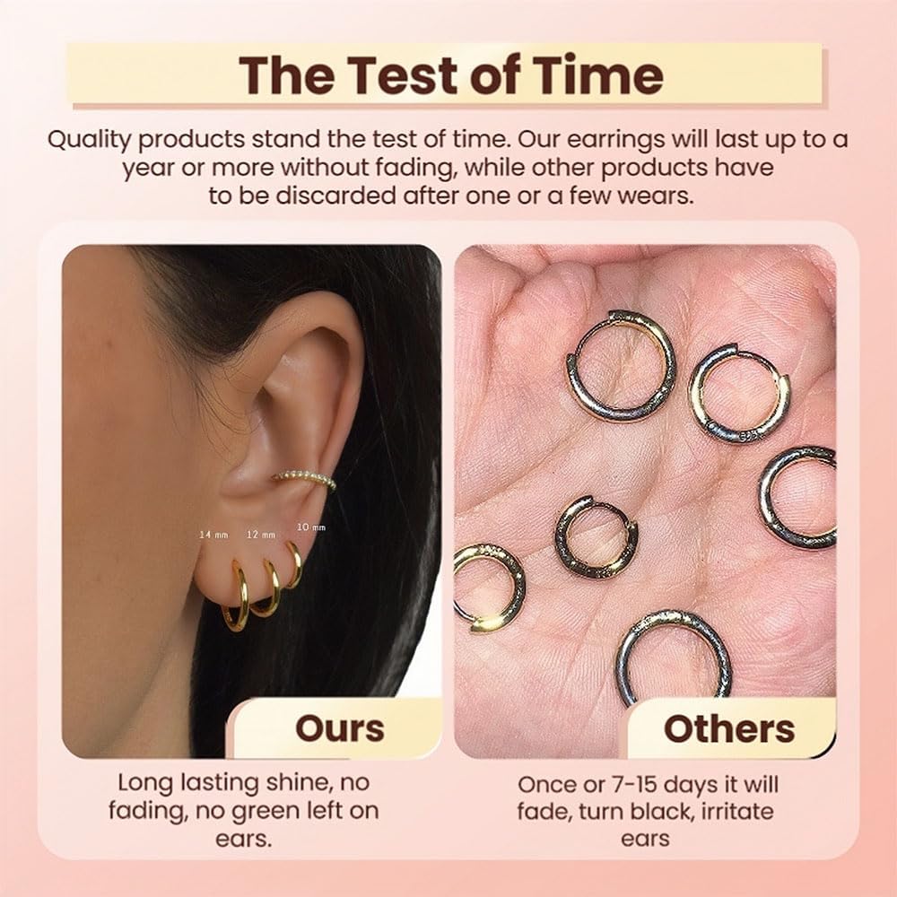 Small Gold Huggie Hoop Earrings Set for Women Stackable | Non Tarnish, Nickel Free for Sensitive Ears, Lightweight for Comfortable Everyday Wear, Multi-Pair Set