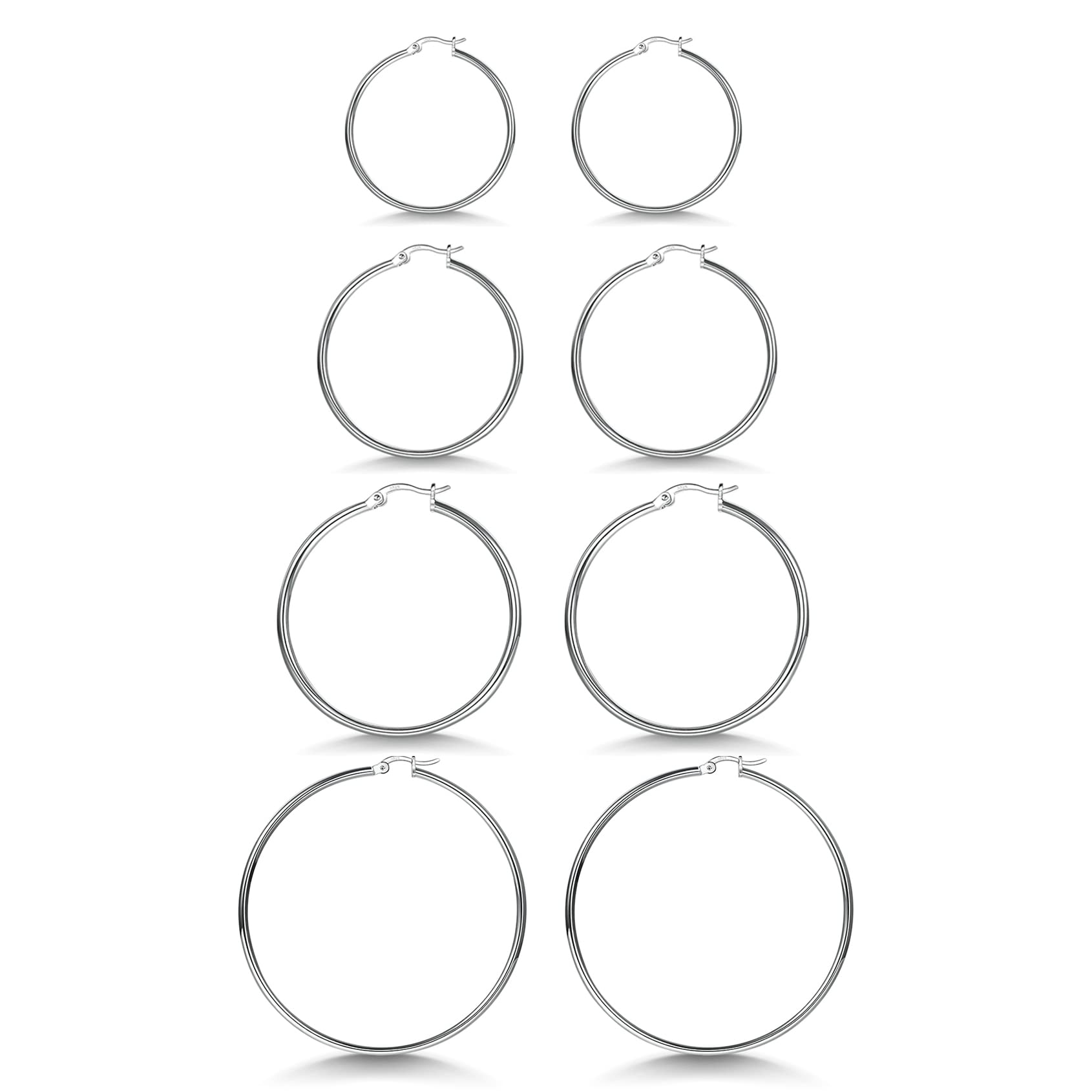 3 Pairs 925 Sterling Silver Hoop Earrings | Small White Gold Plated Hoop Earrings for Women (13mm,15mm,20mm，25mm,30mm,40mm,50mm,60mm)
