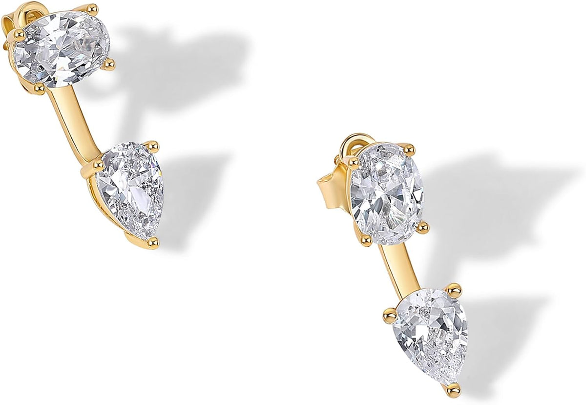 PAVOI 14K Gold Plated CZ Earring Jacket for Women, Front Back Stud Earrings | Hypoallergenic Earrings with 925 Sterling Silver Posts, Dainty Cubic Zirconia Studs, Statement Ear Jacket Earrings