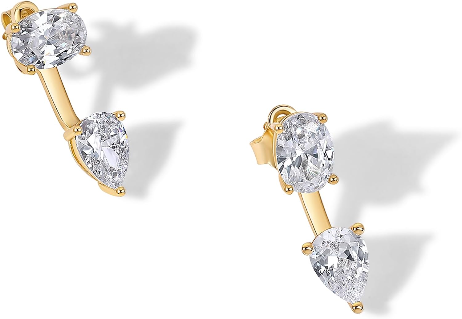 PAVOI 14K Gold Plated CZ Earring Jacket for Women, Front Back Stud Earrings | Hypoallergenic Earrings with 925 Sterling Silver Posts, Dainty Cubic Zirconia Studs, Statement Ear Jacket Earrings