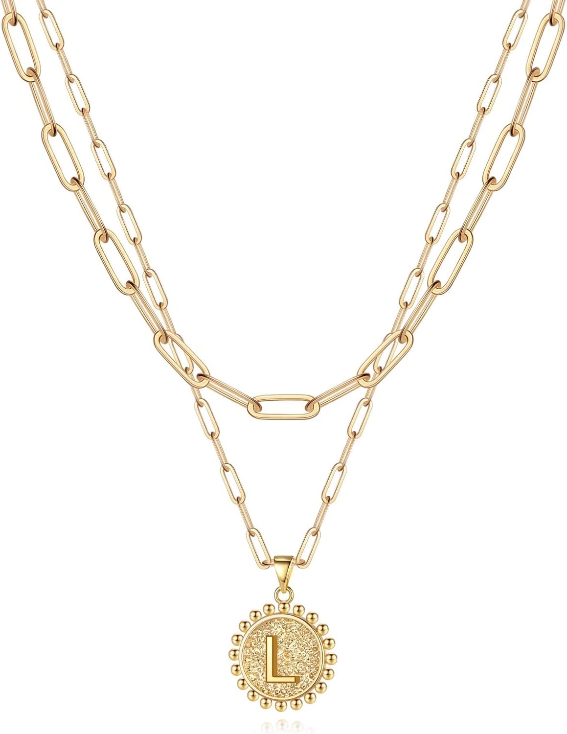 Yoosteel Layered Initial Necklaces for Women Trendy, Letter A-Z Necklace | 14K Gold-Plated, Paperclip Chain, Coin Initial Necklace, Necklaces for Teen Girl Gifts, Jewelry for Women, Gifts for Mom Wife