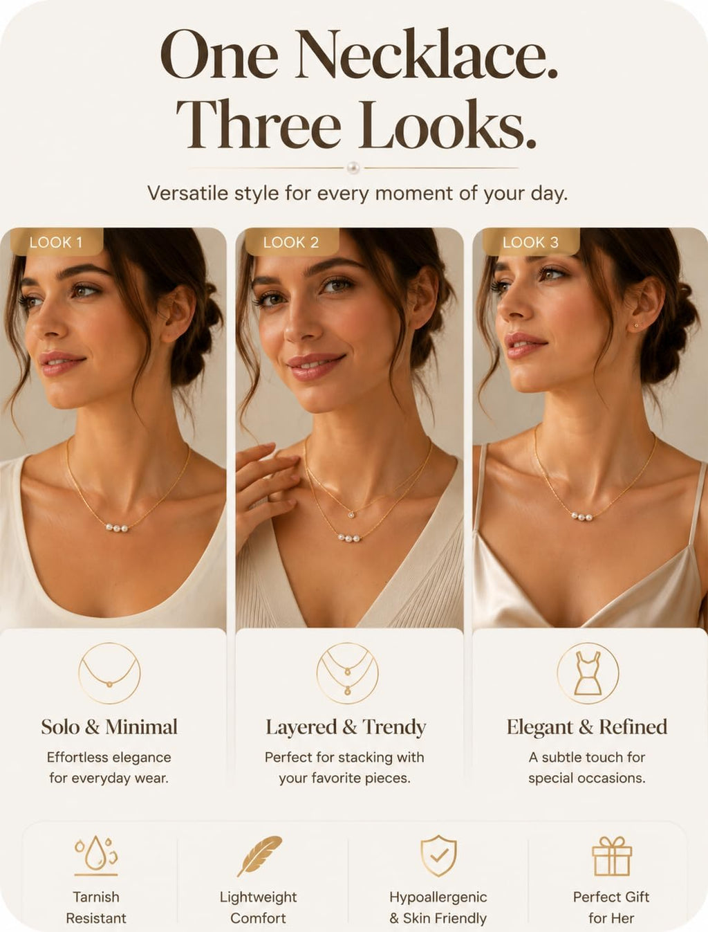 Freshwater Pearl Necklace for Women, Dainty 14K Gold Plated Pendant Necklace, Stainless Steel Minimalist Jewelry for Everyday Wear, Birthday Anniversary Bridal Gift