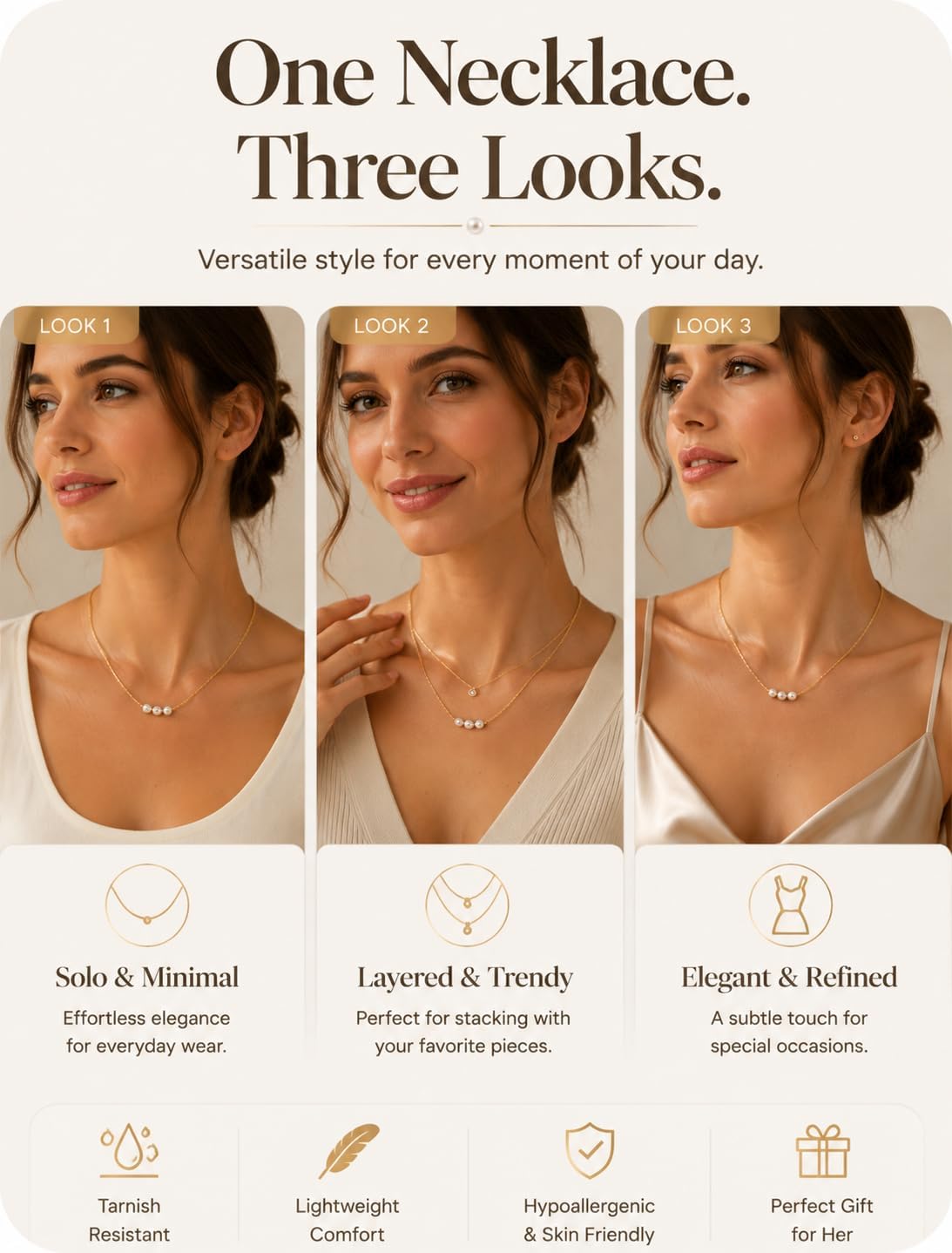 Freshwater Pearl Necklace for Women, Dainty 14K Gold Plated Pendant Necklace, Stainless Steel Minimalist Jewelry for Everyday Wear, Birthday Anniversary Bridal Gift