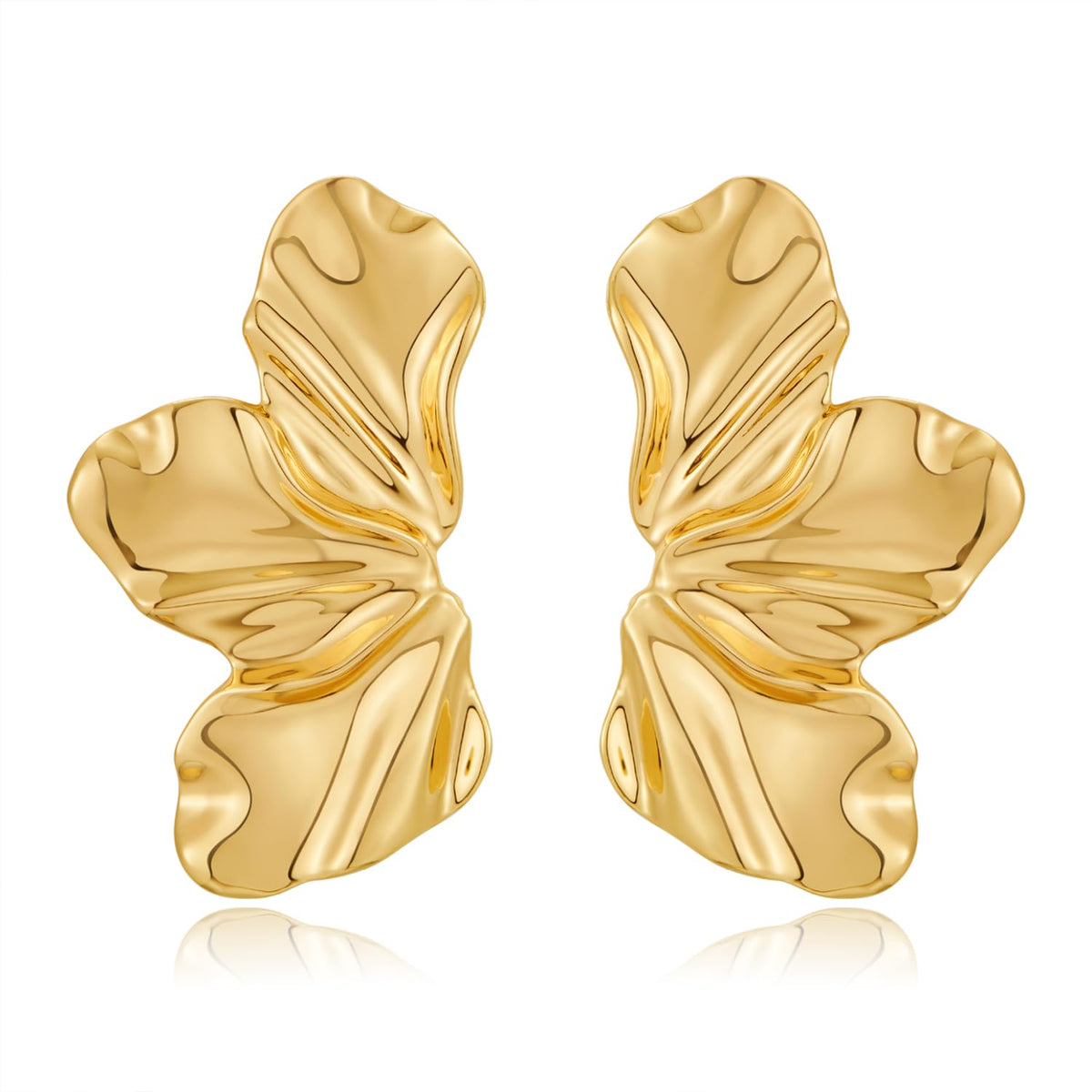 Chunky Gold Statement Earrings For Women Gold Plated Sectored Flower Leaf Shell Angel Wing Earrings Trendy Boho Jewelry For Women Large Stud Earrings Hypoallergenic Earrings Gold Jewelry Gift