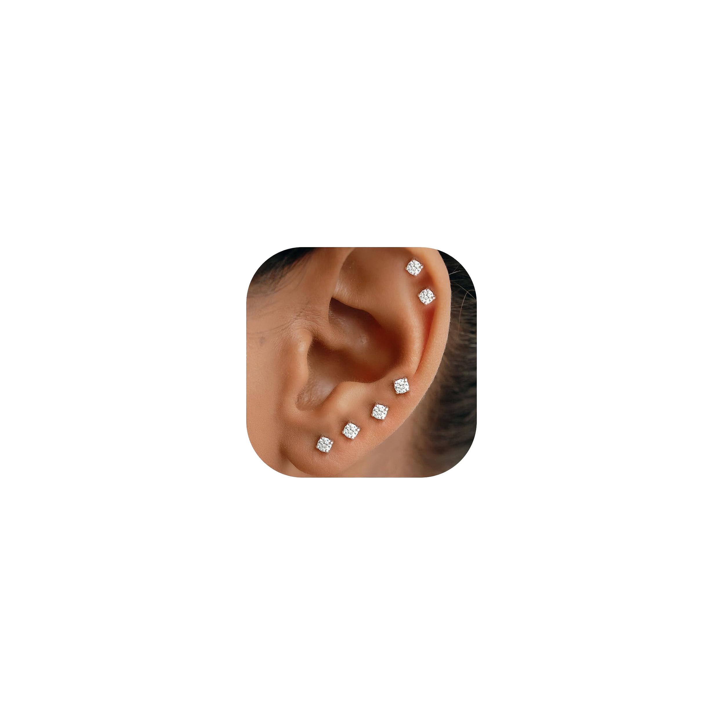 10 Pairs Small Stud Earrings for Women Hypoallergenic Multiple Piercings | Clear Sparkle, Lightweight Comfort for Everyday Wear, Second Third Hole Styling, Helix Ready, Easy to Stack, Minimal Look