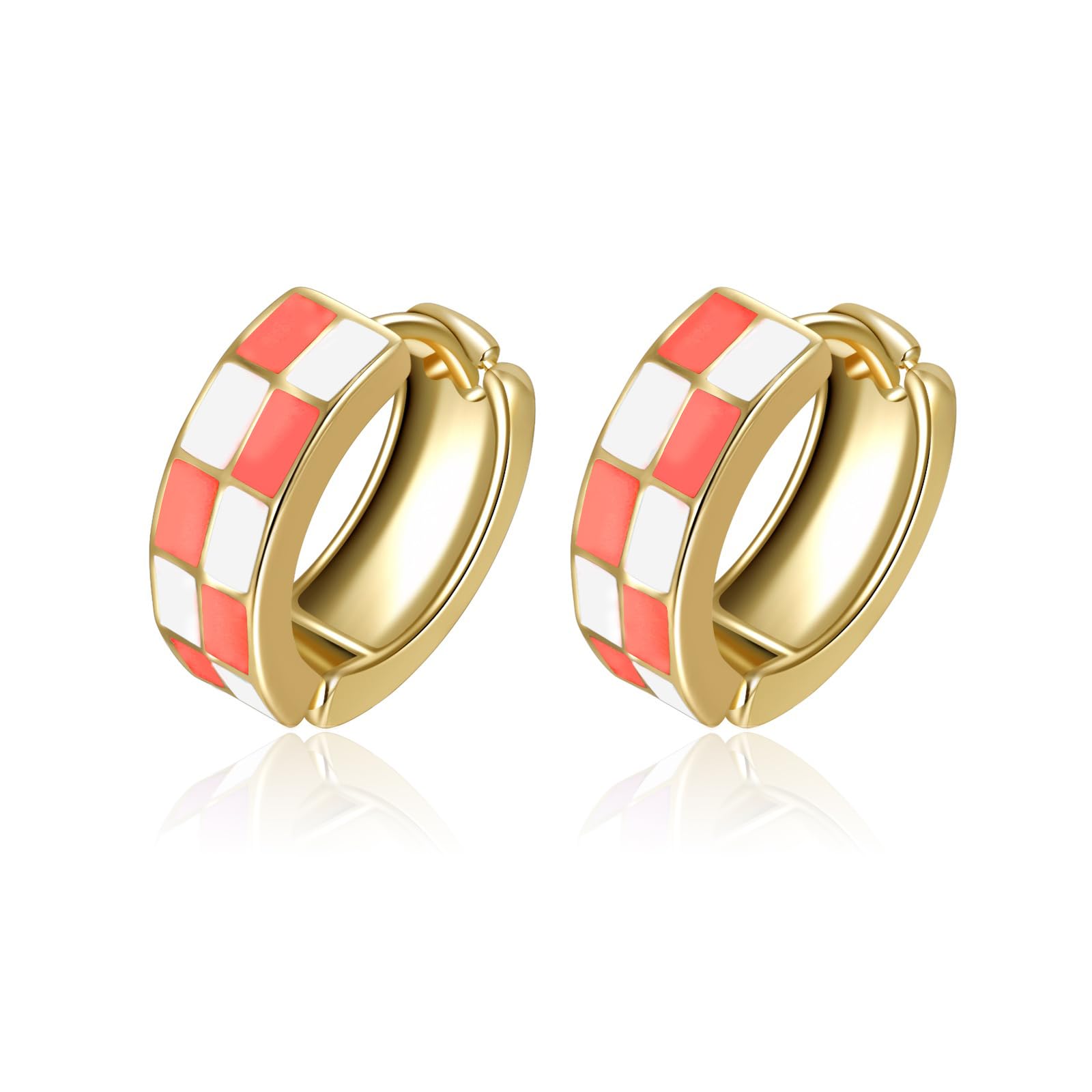 Checker Cartilage Hoops Teacher Earrings for Women White Black Enamel Gold | Hypoallergenic Office & Daily Wear Jewelry Gift