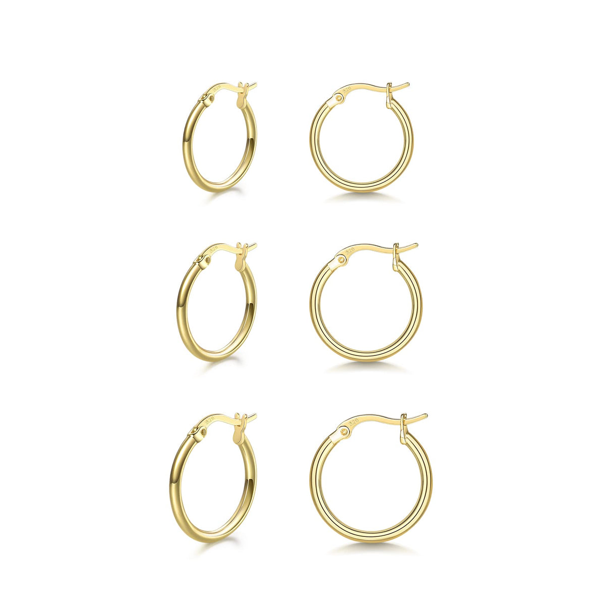 3 Pairs 925 Sterling Silver Hoop Earrings | Small White Gold Plated Hoop Earrings for Women (13mm,15mm,20mm，25mm,30mm,40mm,50mm,60mm)