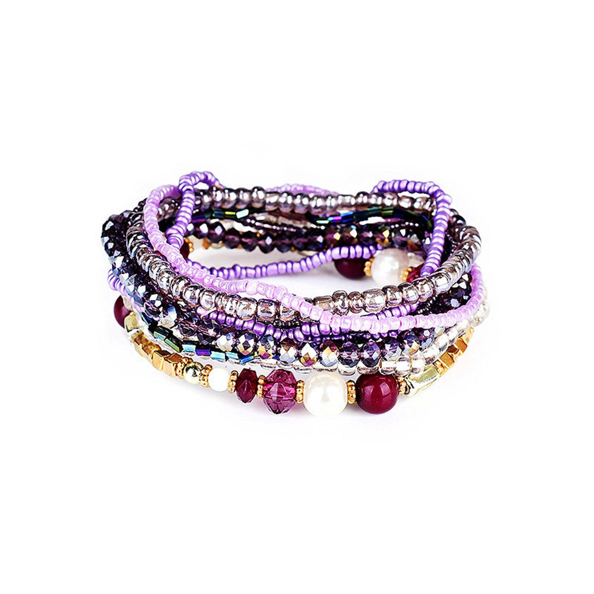 Bohemian Crystal Beaded Stackable Bracelets Handmade Colorful Crystal Pearl Seed Beads Bracelets for Women Jewelry