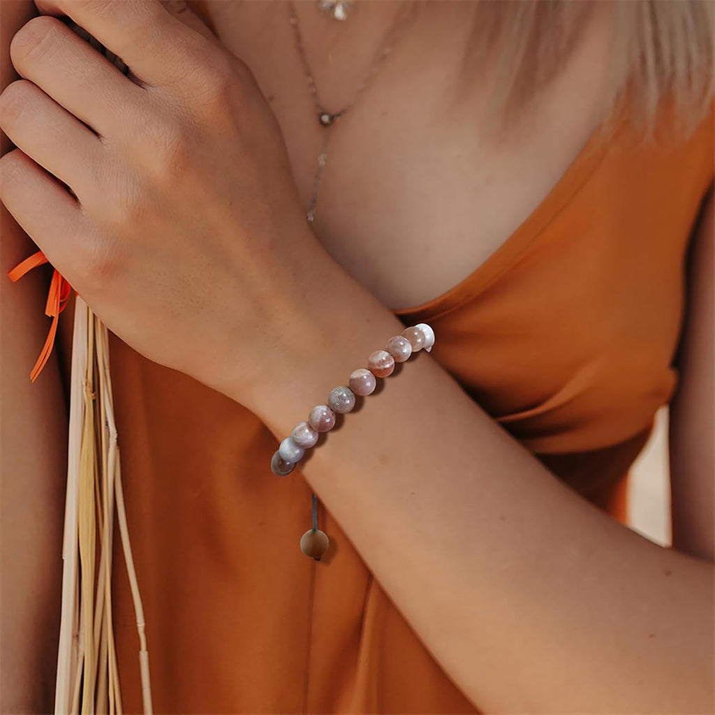 Healing Crystal Bracelet for Women 8mm Natural Stone Crystal Beaded Bracelets Adjustable Handmade Gemstone Bracelet Healing Jewelry Mother's Day Gifts for Women