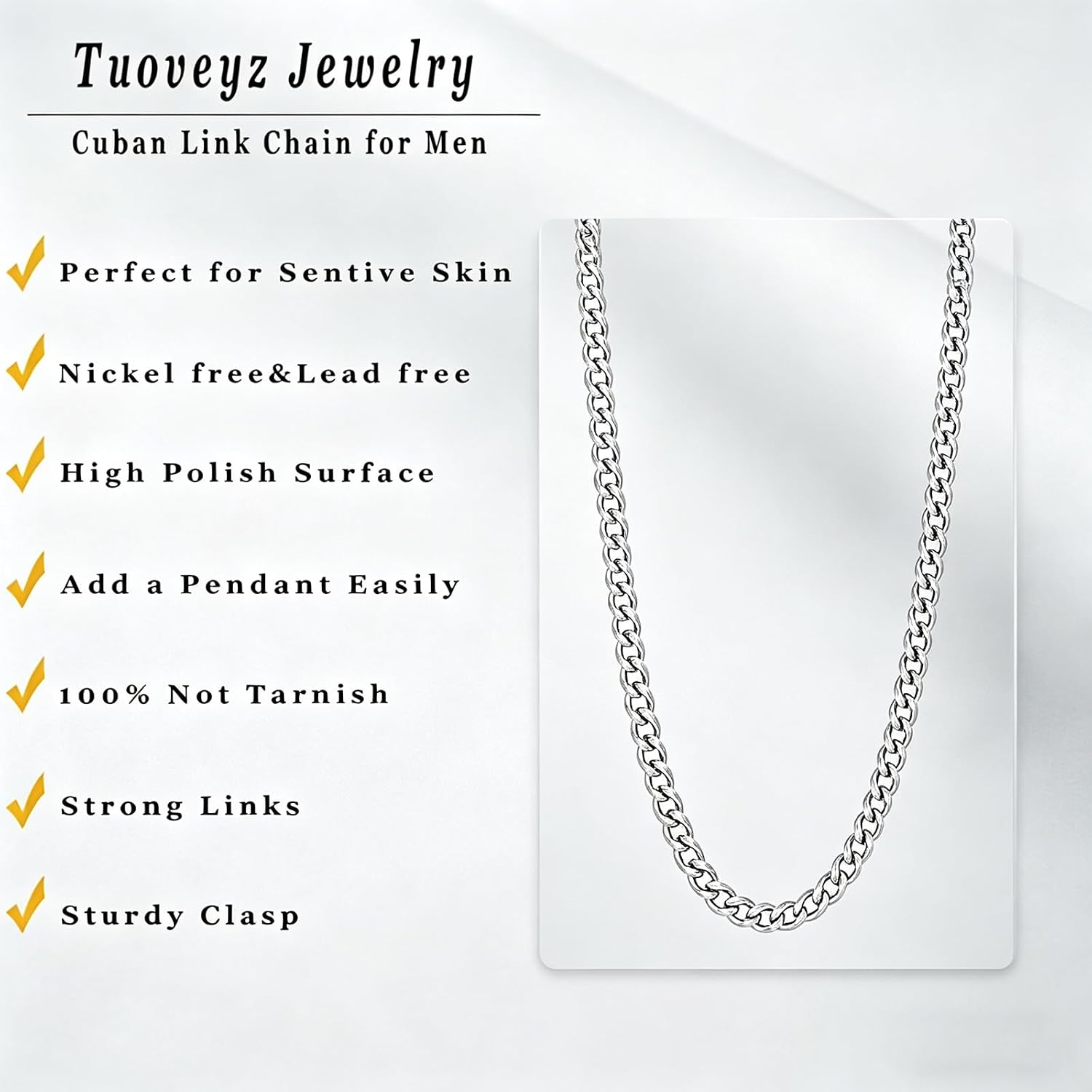 5mm Cuban Link Chains for Men, Silver Stainless Steel Necklace Chain, Neck Chains for Men, Mens Necklace 18, 20, 22, 24 Inch