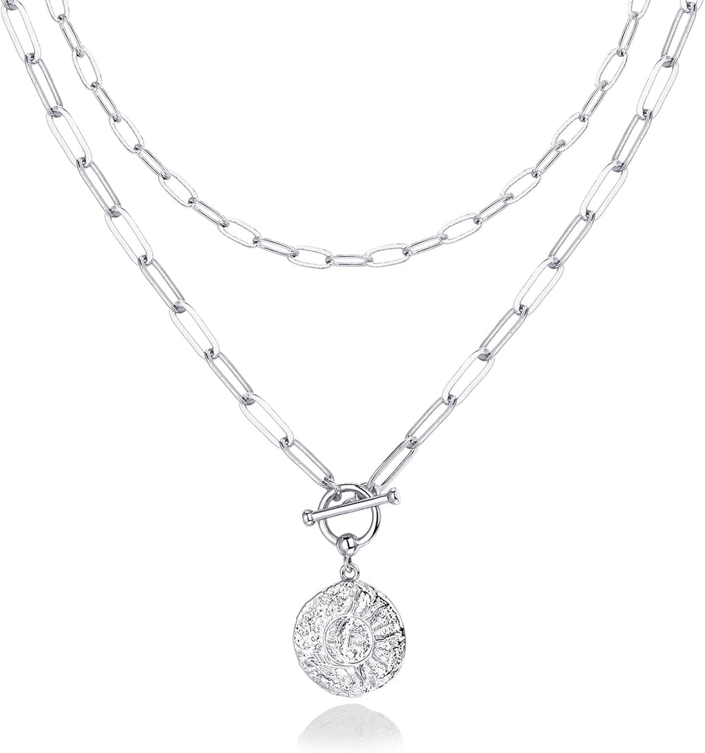 PAVOI 14K Gold Plated Celestial Pendant Layering Necklaces for Women | Engraved Celestial Pendants with Cubic Zirconia, Layering Chain Necklaces