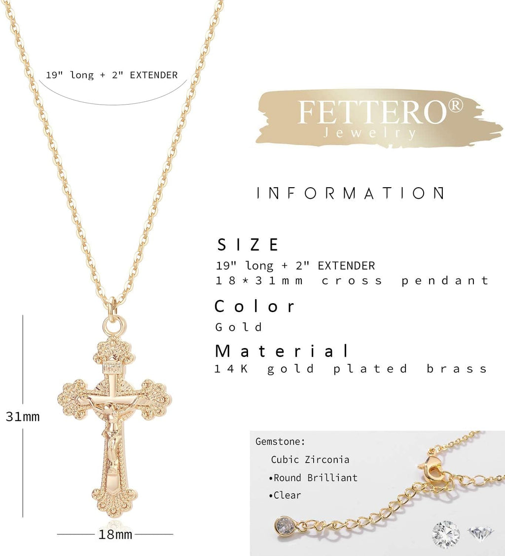 Fettero Cross Necklace for Women Faith Pendant 14K Plated Dainty Chain Necklaes Minimalist Simple Tiny God Lords Prayer Religious Jewelry
