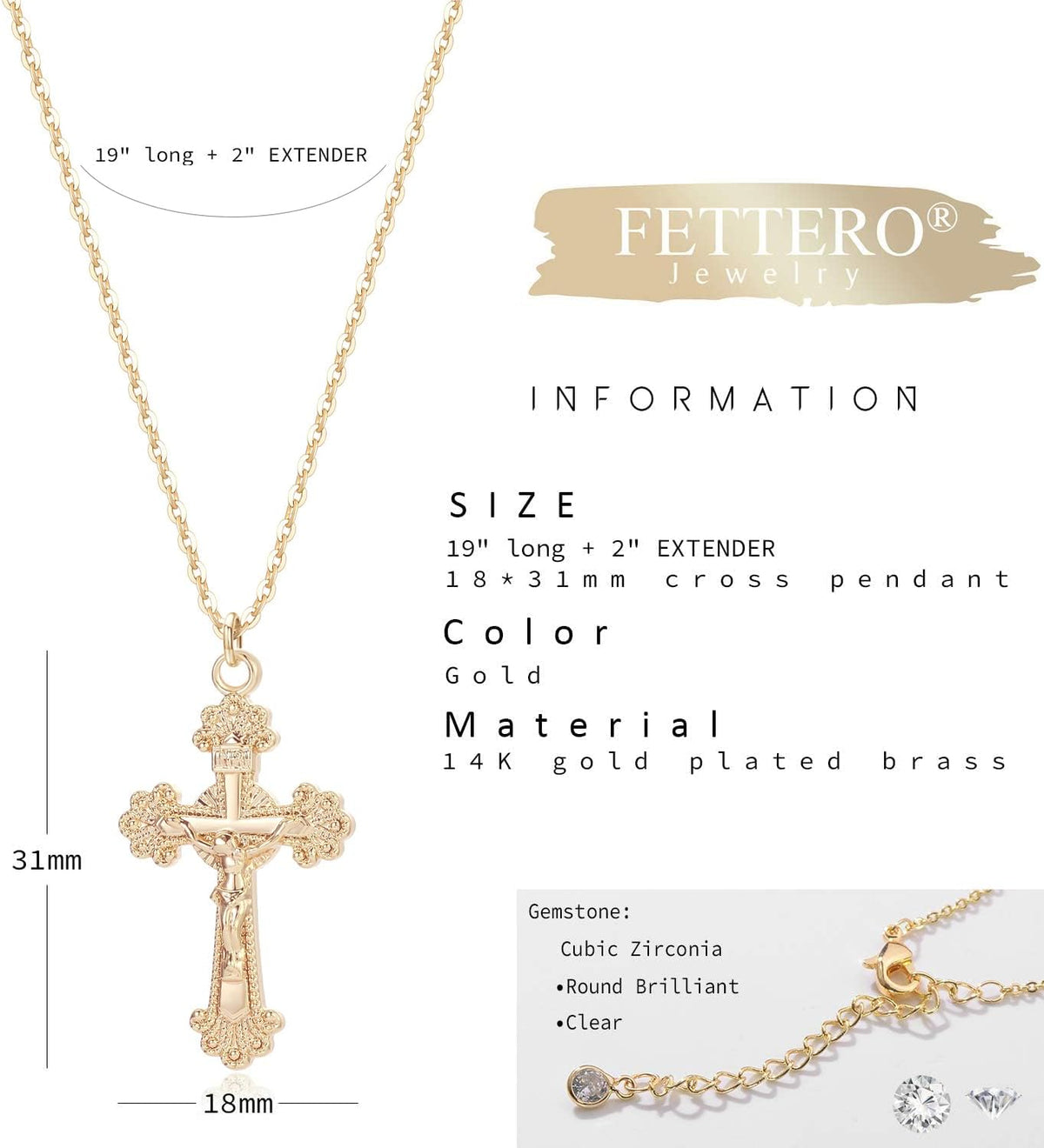 Fettero Cross Necklace for Women Faith Pendant 14K Plated Dainty Chain Necklaes Minimalist Simple Tiny God Lords Prayer Religious Jewelry