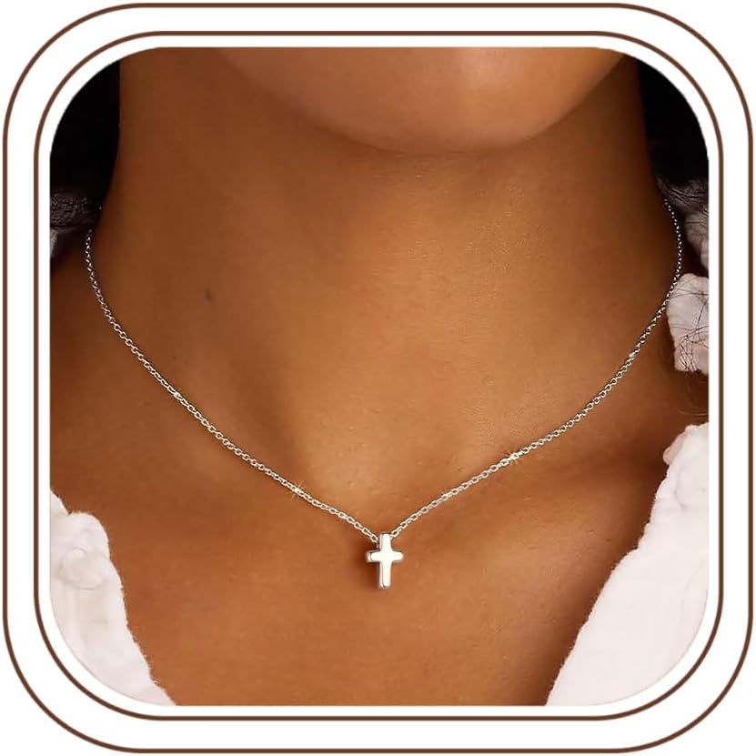 M MOOHAM Cross Necklace for Women Girls, Dainty 14K Gold Plated Cross Pendant Necklace Sideways Cross Choker Layered Necklaces for Women Girls