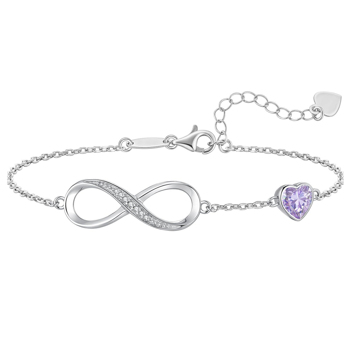 CDE 925 Sterling Silver Infinity Birthstone Bracelet Jewelry Gift for Women | Hypoallergenic,Non Tarnish,Heart CZ,Nickel-Free & Lead-Free,Anniversary Christmas Birthday Idea Gifts for Wife Girlfriend Her