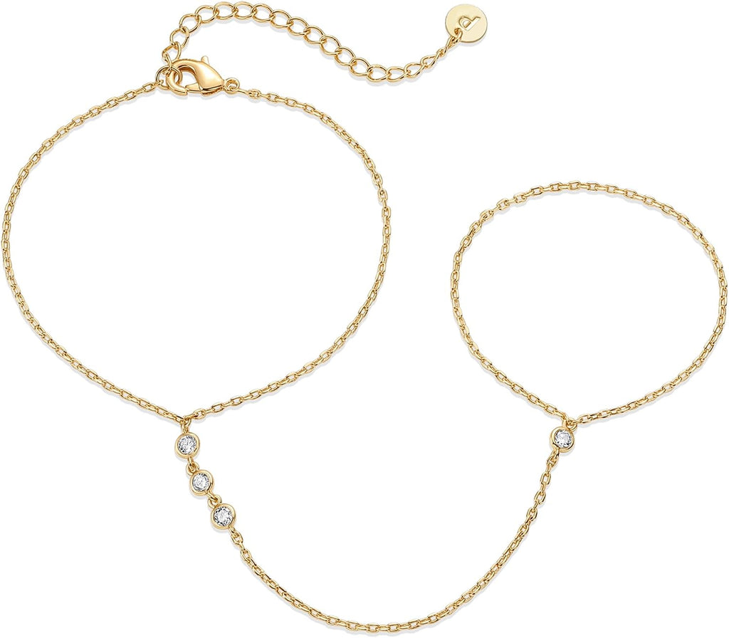 PAVOI Hand Chain Bracelet for Women, 14K Gold Plated Adjustable Ring Chain | Hand Chain Bracelet, Ring Bracelet Hand Chain, Arm & Body Jewelry