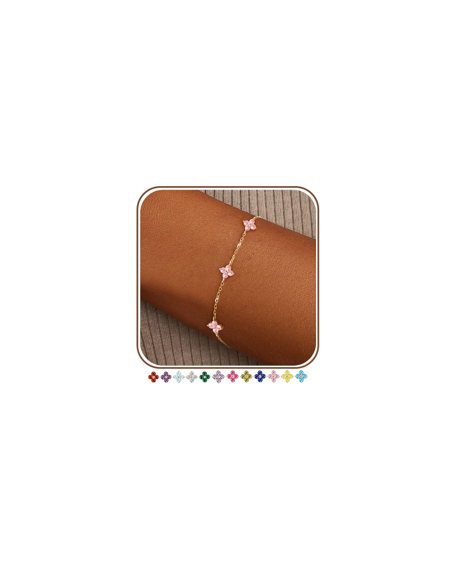 Clover Birthstone Gold Bracelets for Women Trendy Non Tarnish Gifts | Dainty Gold Bracelet Stack, 14K Gold Plated, Cute Stackable Charm Bracelet, Friendship Wedding Gold Jewelry, Birthday Gifts