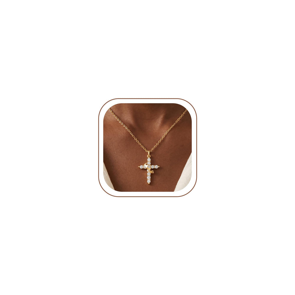 14K Gold Plated Cross Necklace for Women, Christian Jewelry | Hypoallergenic & Non-Tarnish Waterproof, Dainty Minimalist Everyday Wear, Baptism Confirmation Communion Faith Gift for Her