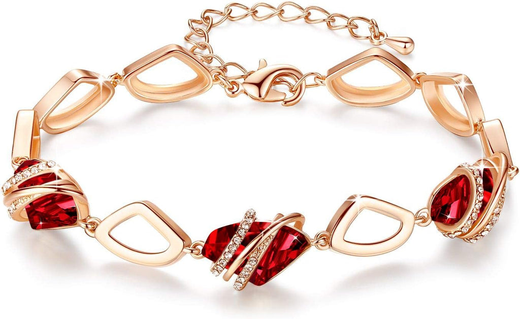 Gift for Women Wish Stone Link Charm Bracelet with Birthstone Crystals, 18K Rose Gold Plated and Silvertone, 7"+2"