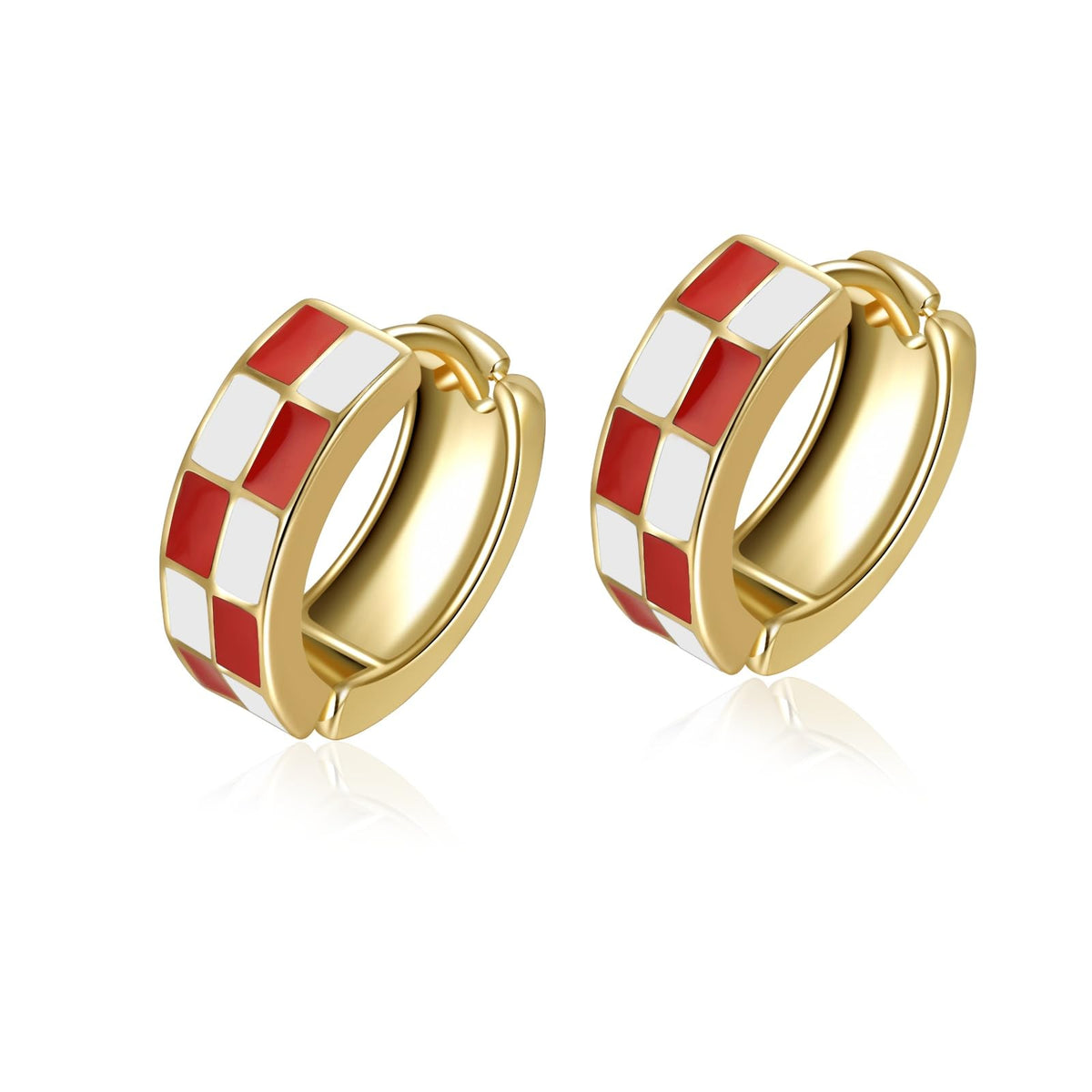 Checker Cartilage Hoops Teacher Earrings for Women White Black Enamel Gold | Hypoallergenic Office & Daily Wear Jewelry Gift