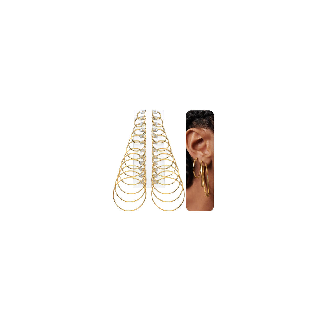 18 Pairs Gold Hoop Earrings for Women, Chunky Statement Hoops Set | Hypoallergenic, Earrings Pack, Open Hoops, Pearl, Twisted, Multiple Sizes, Lightweight for Daily Wear, Ideal Gift