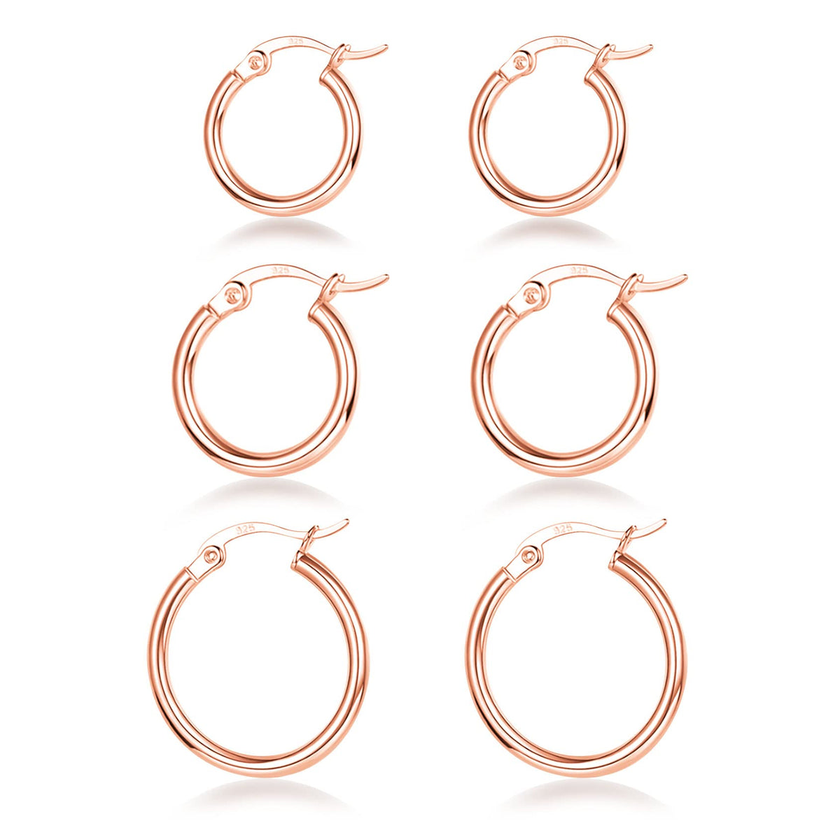 3 Pairs 925 Sterling Silver Hoop Earrings | Small White Gold Plated Hoop Earrings for Women (13mm,15mm,20mm，25mm,30mm,40mm,50mm,60mm)