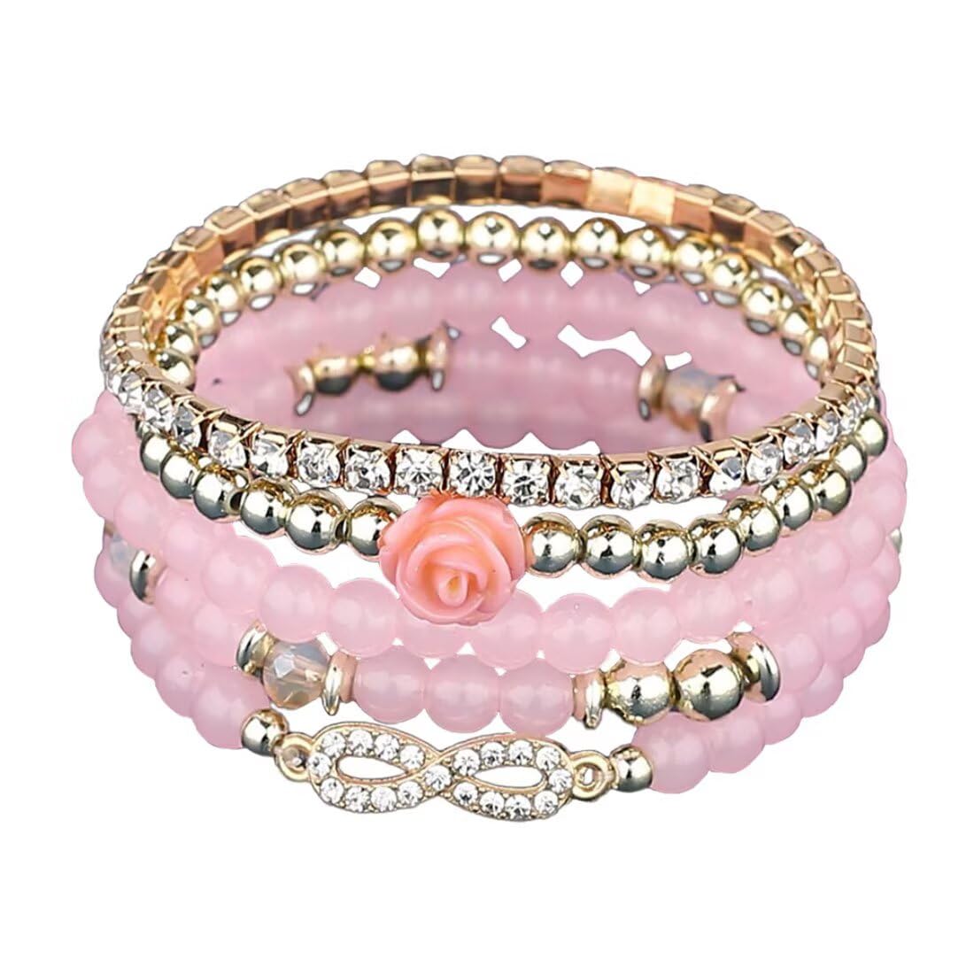 4 Pcs Cute Butterfly Charm Bracelets Set Gold Beaded Stackable Stretch Bracelets Bohemian Summer Jewelry Gifts for Women