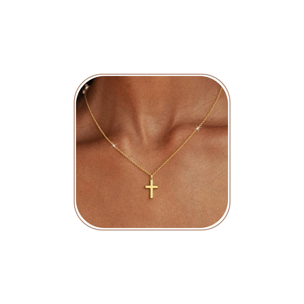 Cross Necklace for Women,14K Gold Silver Plated Pendant Necklace | Dainty Choker Necklace for Women Trendy Non-Tarnish Small Cross Chain Birthday Faith Gold Jewelry for Women Gifts