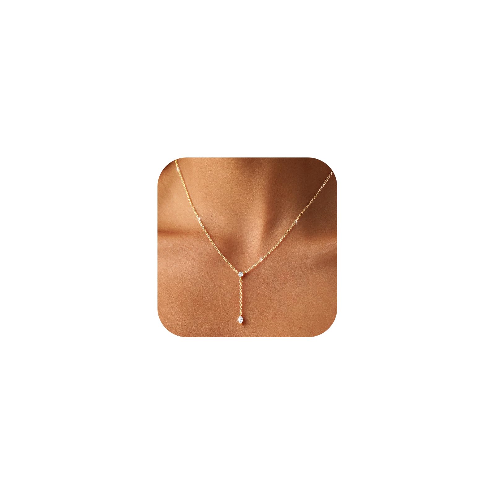 Silver Necklace for Women Dainty Long Y Lariat CZ Leaf Drop Jewelry | Silver Plated Y-Shaped Chain, Cubic Zirconia Leaf Pendant, Trendy Simple Prom Wedding Summer Jewelry Gifts