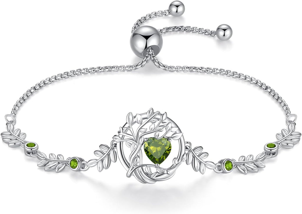 FANCIME Tree of life Birthstone Bracelet Sterling Silver Jewelry for Women