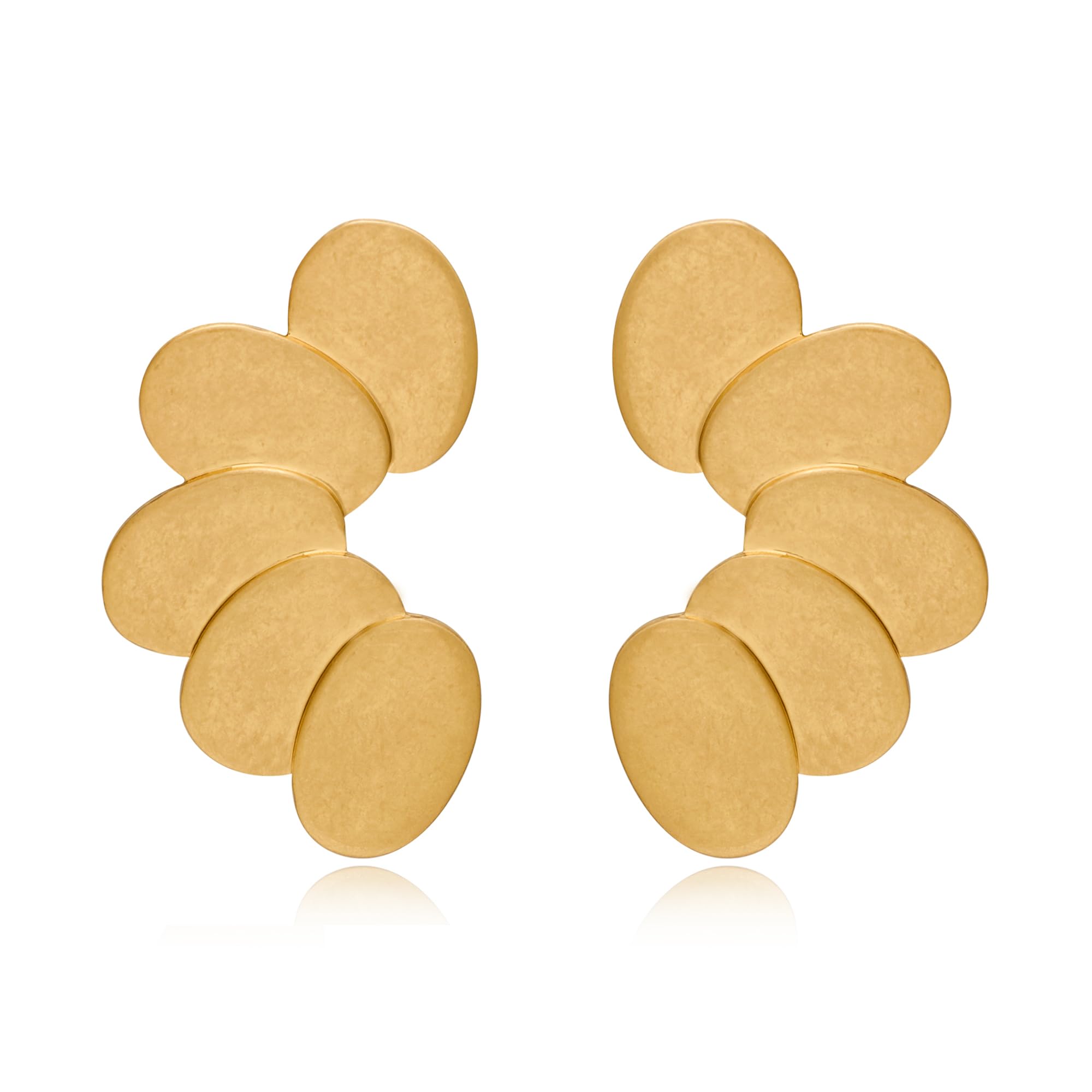 Chunky Gold Statement Earrings For Women Gold Plated Sectored Flower Leaf Shell Angel Wing Earrings Trendy Boho Jewelry For Women Large Stud Earrings Hypoallergenic Earrings Gold Jewelry Gift