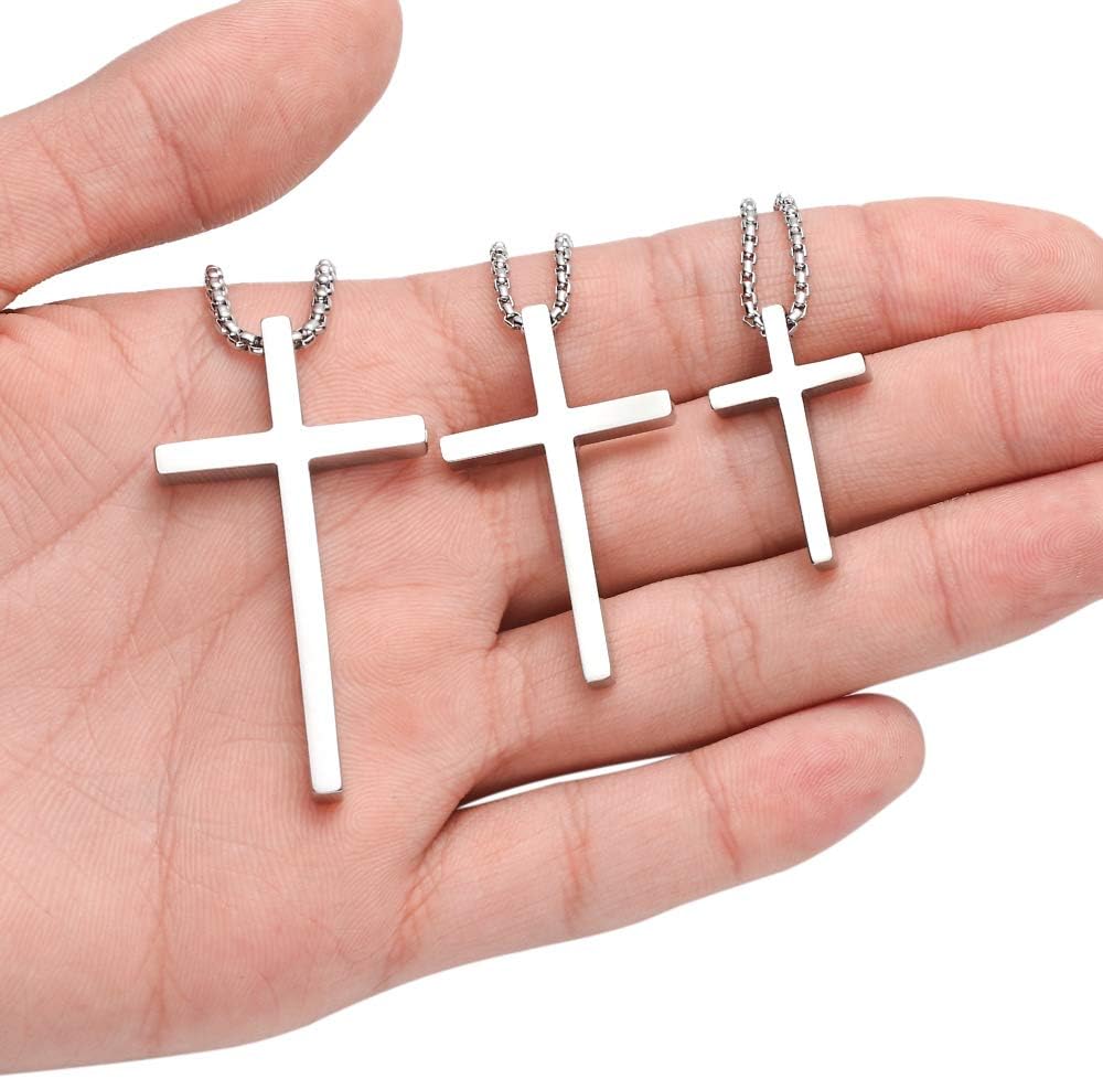 M MOOHAM Cross Necklace for Men Teen Boys 16-30 Inch | Silver Black Gold Stainless Steel Cross Chain Cross Pendant, Jewelry Gifts for Teenage Boys Men