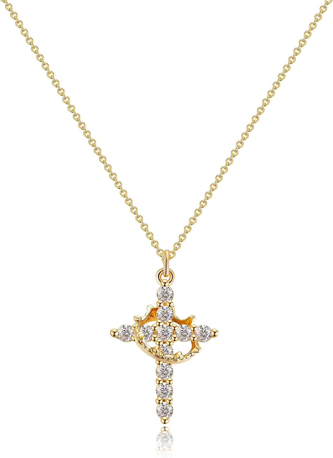 Tewiky Christian Gift Stocking Stuffers Cross Necklace for women-Dainty 14k Gold Plated/Silver Plated Pendant Necklaces Simple Cute Tiny Necklace Jewelry for Women