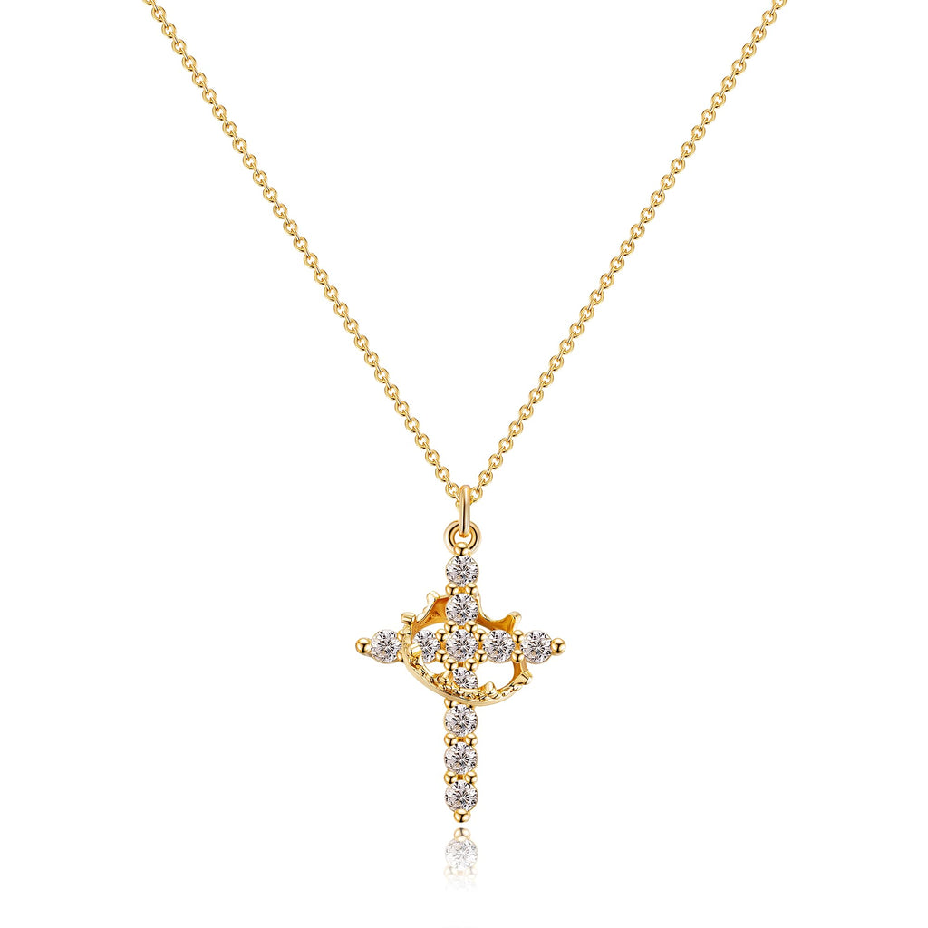 Tewiky Christian Gift Stocking Stuffers Cross Necklace for women-Dainty 14k Gold Plated/Silver Plated Pendant Necklaces Simple Cute Tiny Necklace Jewelry for Women