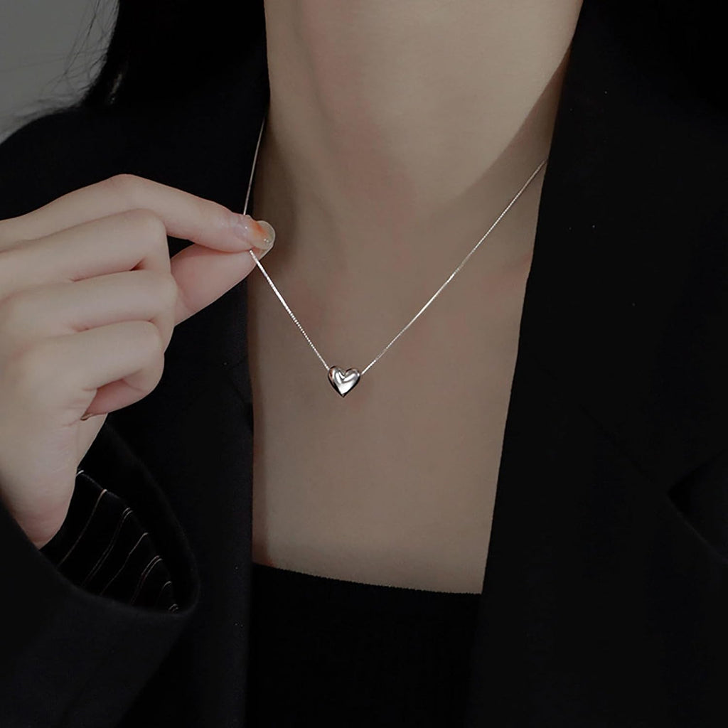 Silver Heart Pendant Necklace for Women Dainty Minimalist Jewelry