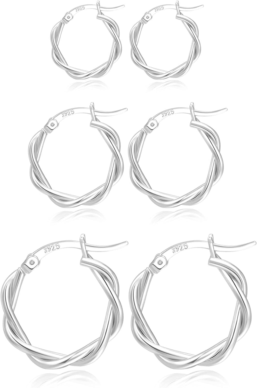 PABBEU 925 Sterling Silver Small Hoop Earrings Set for Women Hypoallergenic | 3Pairs Cubic Zirconia Small Huggie Hoop Earrings Set 13/15/20mm,Nickel-Free Lightweight Comfortable Sleeper Earrings Gift Set