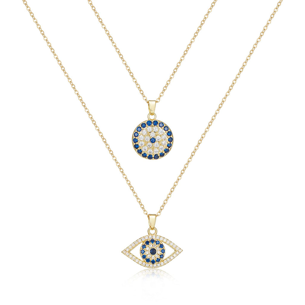 Evil Eye Necklace Layered Necklaces for Women, 2Pcs 18K Gold Plated Dainty Evil Eye Choker Pendant Necklace Handmade Evil Eye Jewelry Protection Gifts