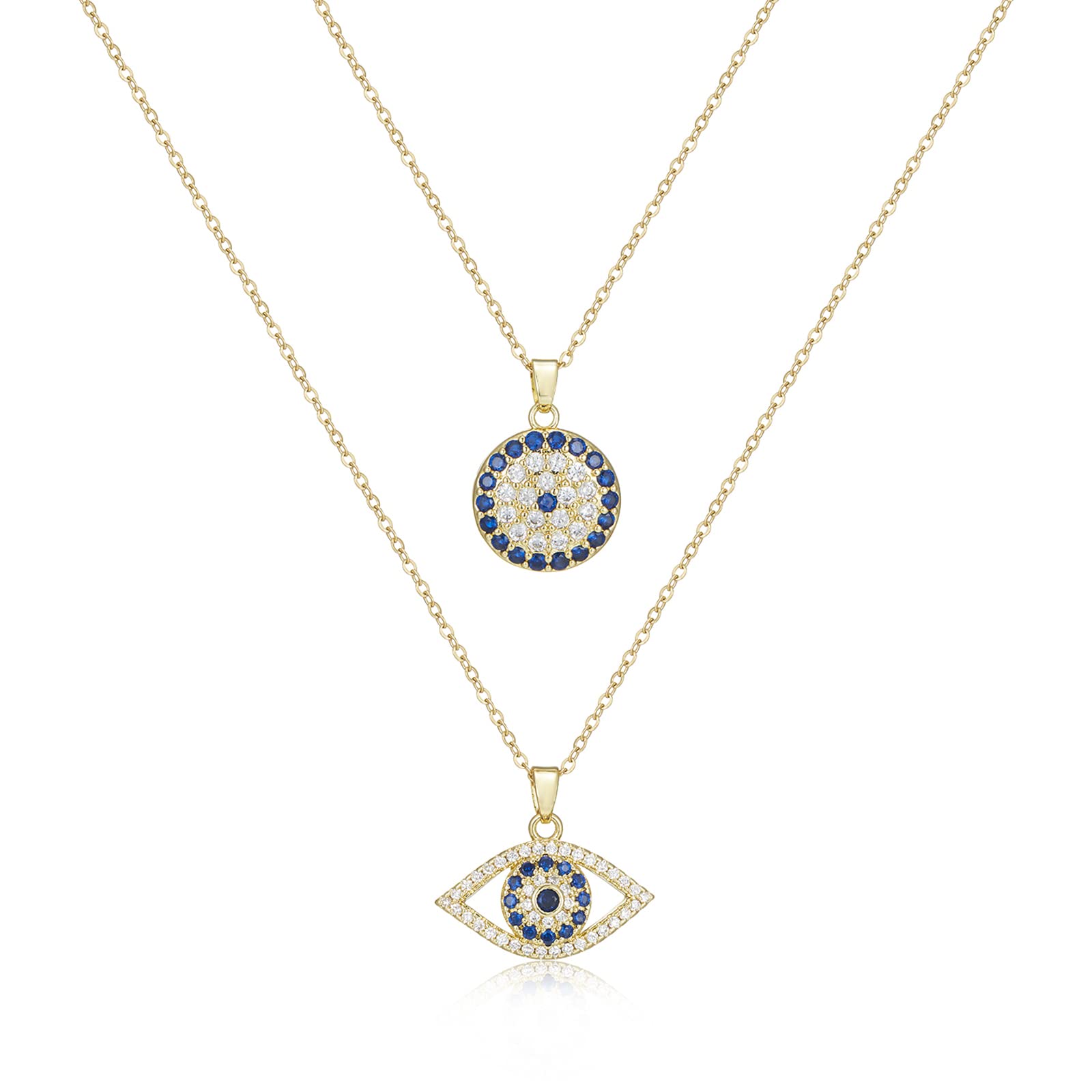 Evil Eye Necklace Layered Necklaces for Women, 2Pcs 18K Gold Plated Dainty Evil Eye Choker Pendant Necklace Handmade Evil Eye Jewelry Protection Gifts