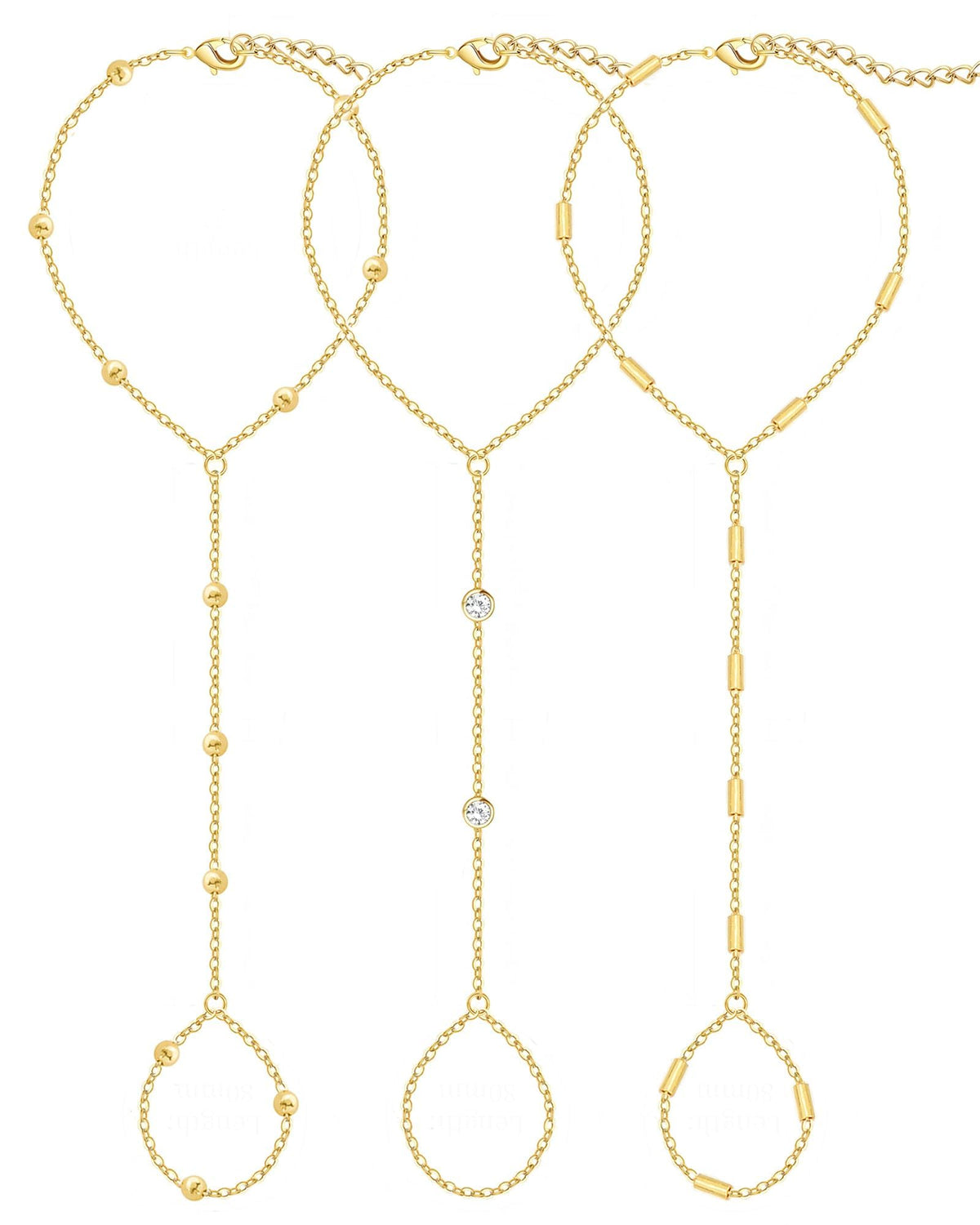 3PCS 14K Gold-Plated Hand Chain Bracelets for Women, Stack Bracelets Set Adjustable, Trendy Dainty Ring Bracelet Hand Chain