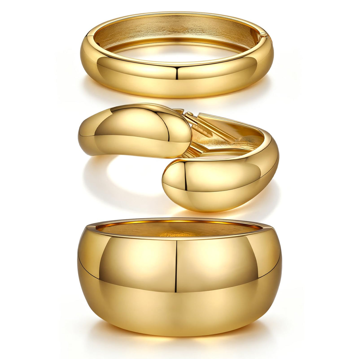 Chunky Gold Bangle Bracelets for Women Trendy 14K Gold Plated Cuff Bracelets Stack, Dainty Gold Bracelet Sets Non Tarnish Fashion Jewelry Gift