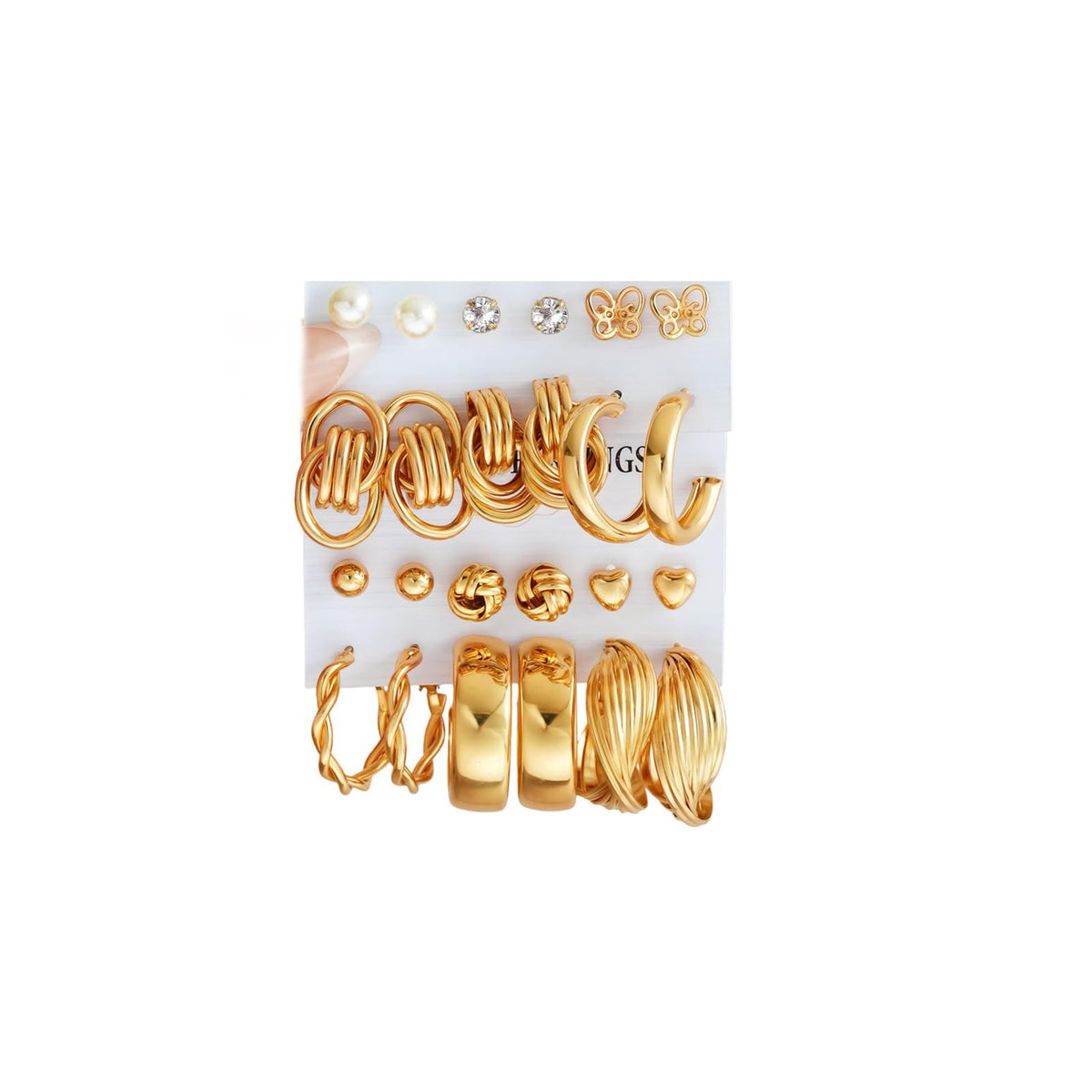 12 Pairs Chunky Gold Hoop Earrings for Women Trendy, Gold Plated Lightweight Hypoallergenic Stack, Thick Open Twisted Huggie Hoops Earring Set