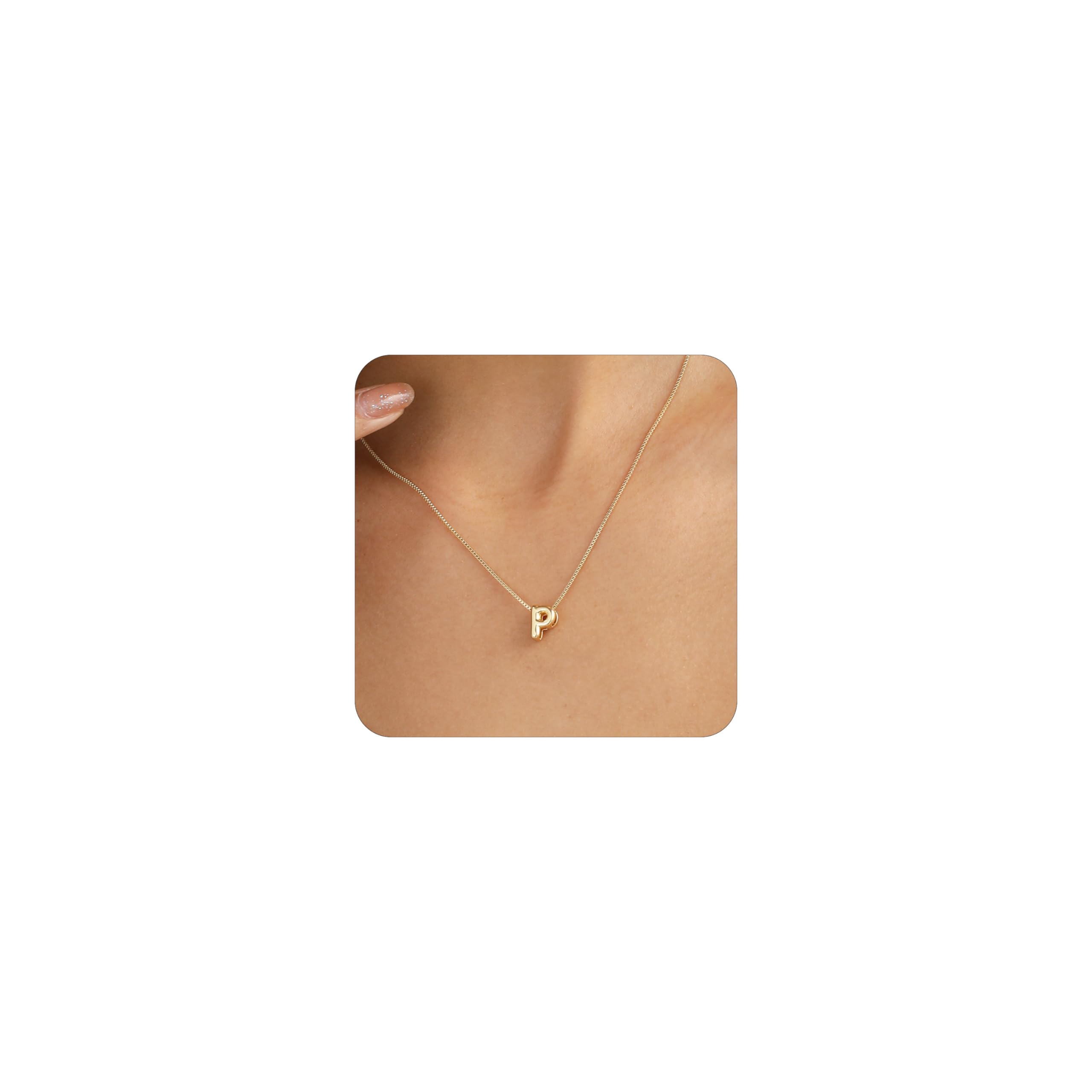 14K Gold Plated Bubble Letter Necklace, Tarnish Free and Waterproof Dainty Initial Necklace for Women, Trendy Personalized Gold Jewelry Gift for Her